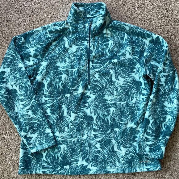 Eddie Bauer Jackets & Blazers - Eddie Bauer Jacket Womens XL Teal Blue Monstera Tropical 1/4 Zip Hiking Layer